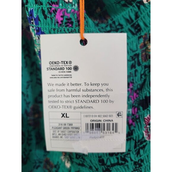 KNOX ROSE Women's XL Floral Green One Shoulder Smocked Casual Dress NWT - Picture 3 of 7